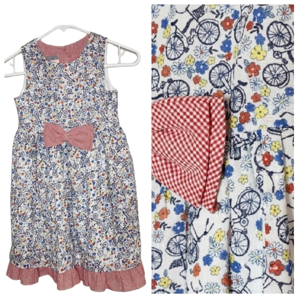Pastourelle‎ by Pippa & Julie Bicycle Printed Bow Sleeveless Dress Girls Size 6X